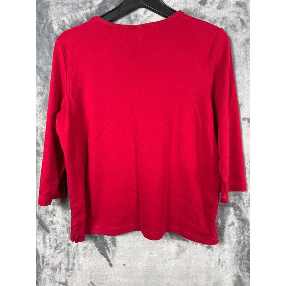 Alfred Dunner Red Embellished 3/4 Sleeve Cotton & Polyester Womens Top S - Picture 5 of 5
